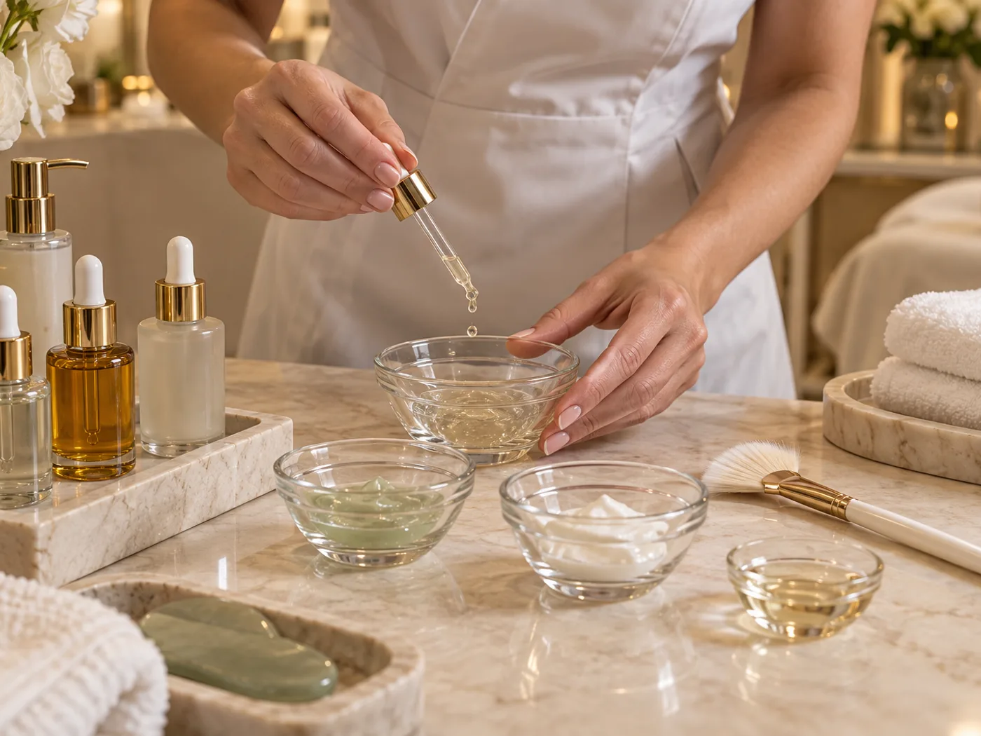 Customized skincare products being prepared