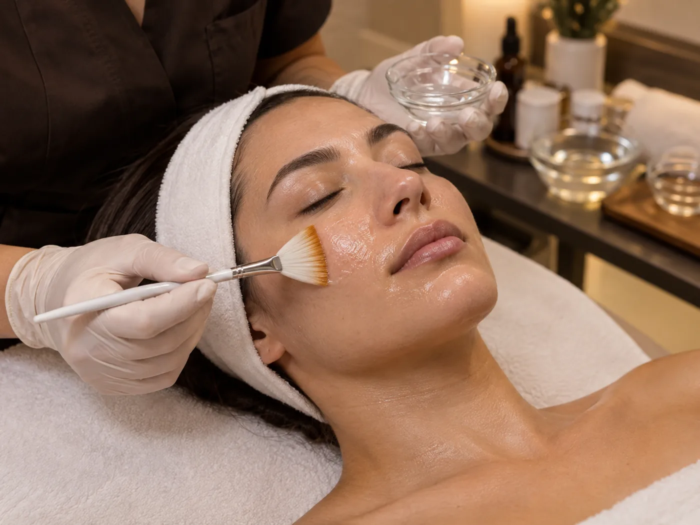 Professional chemical peel applied with a facial brush
