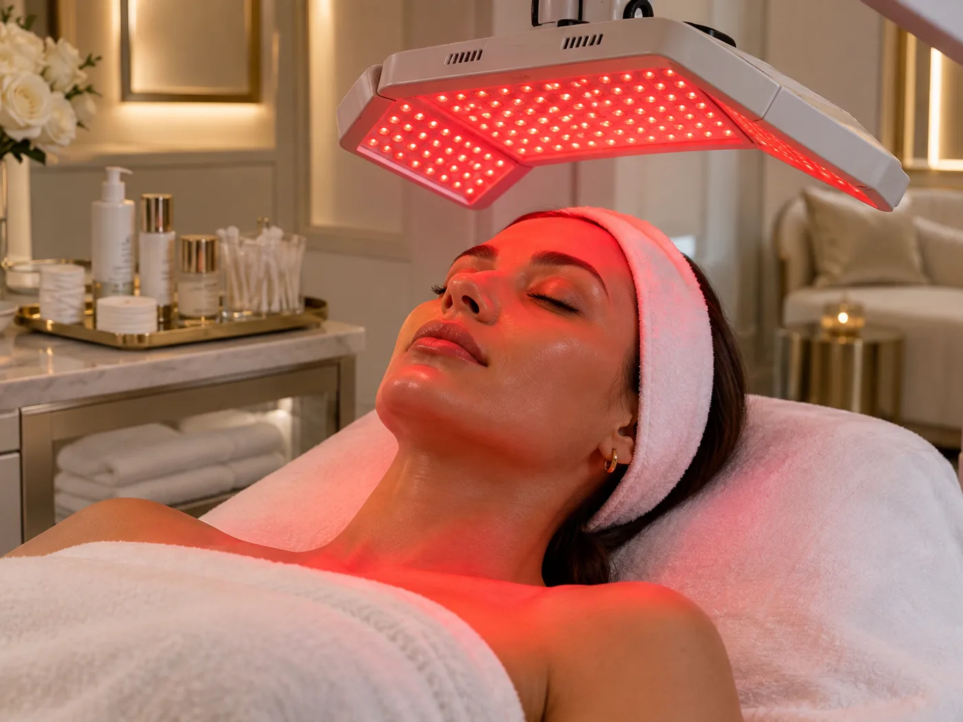 Professional red LED light therapy treatment