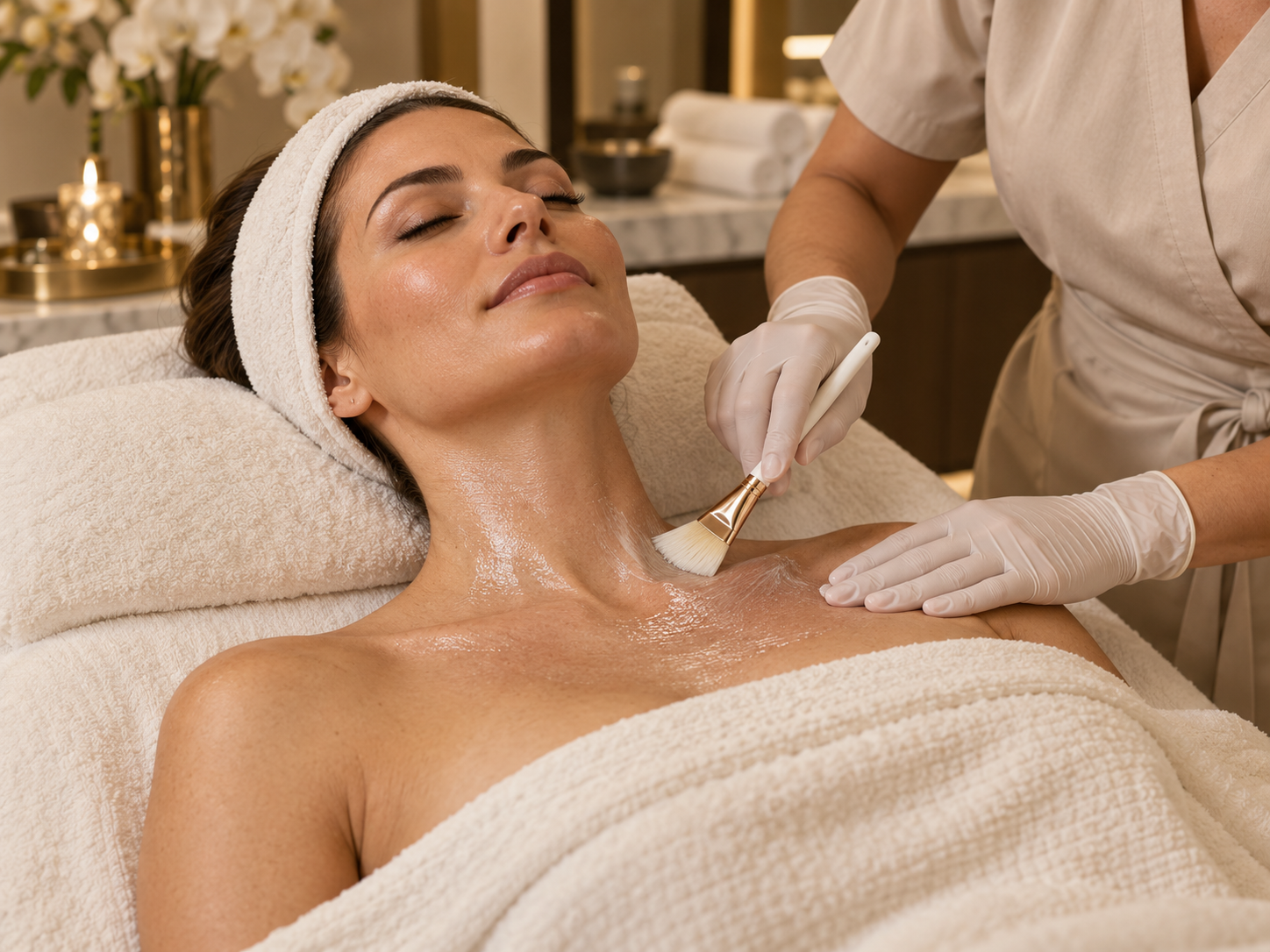 Professional neck and décolleté skincare treatment